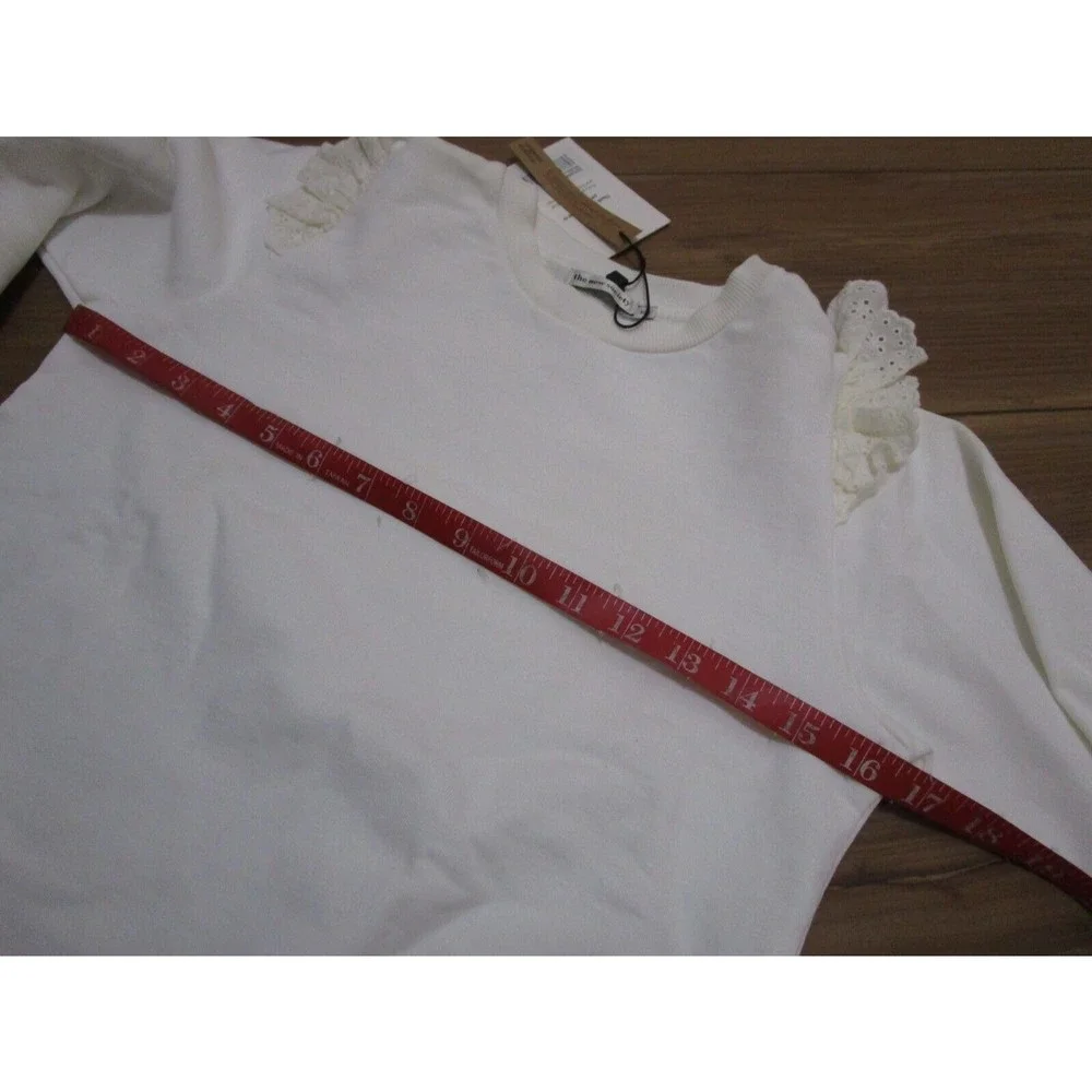 THE NEW SOCIETY IVORY YOLY SWEATER SWEATSHIRT PULLOVER NWT Ruffle Shoulder - Picture 9 of 11
